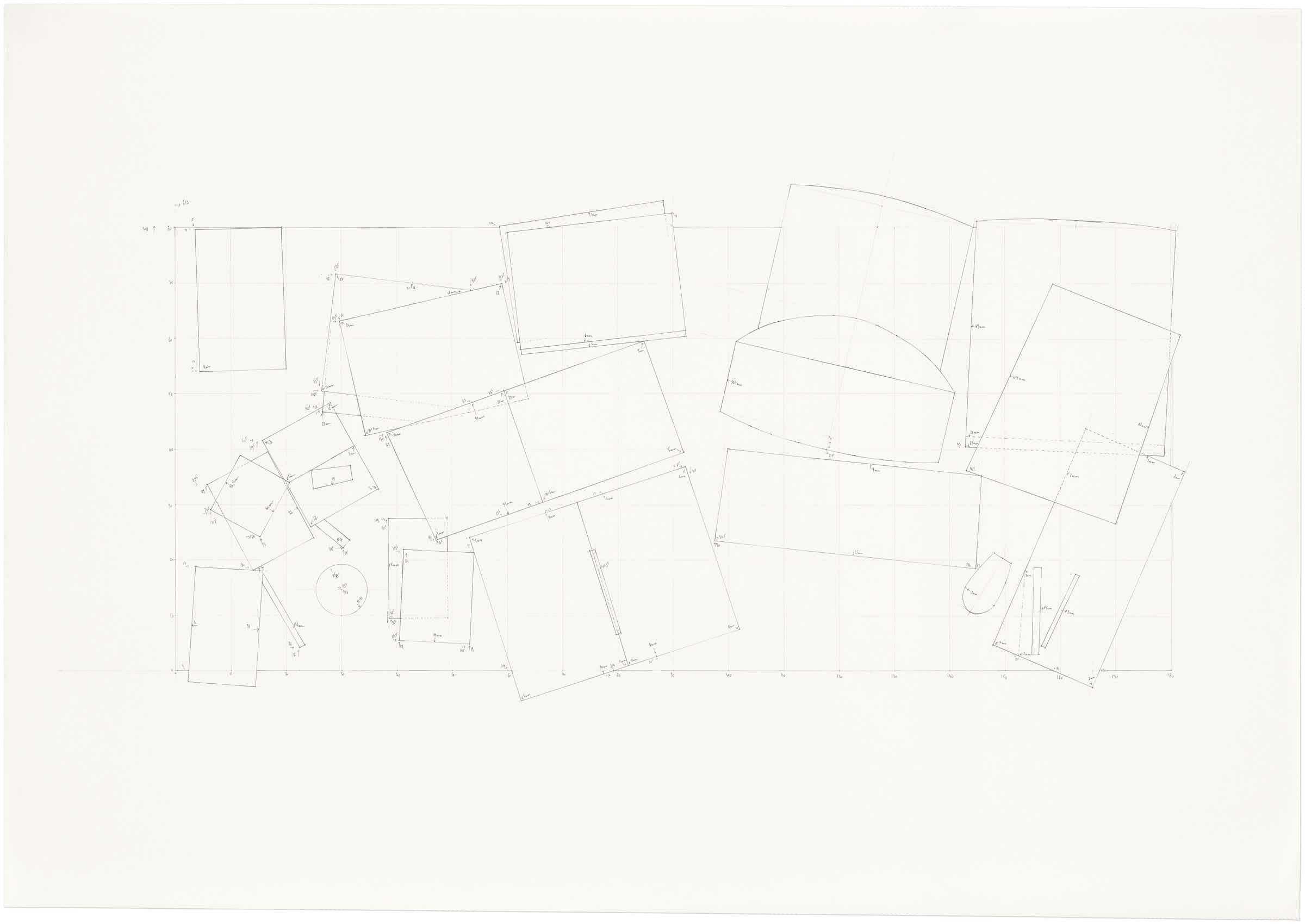 Pencil drawing of the 9 part series »Schreibtische« [Desks] by Herbert Stattler.