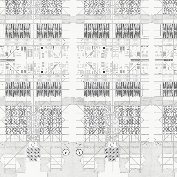 Herbert Stattler’s 'Ideals of Urban Models' ironically transforms iconic urban models into repetitive decorative ornaments and all-over patterns through rhythmic mirroring.