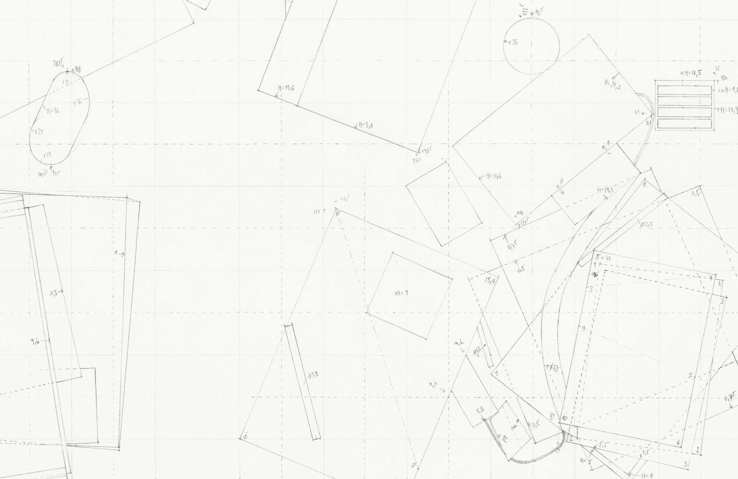 Pencil drawing of the 9 part series »Schreibtische« [Desks] by Herbert Stattler.