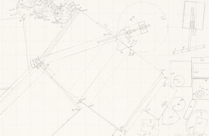 Detailed large-scale pencil drawing by Herbert Stattler showing a top-down cartographic mapping of a desk surface with outlines of office objects and personal items.