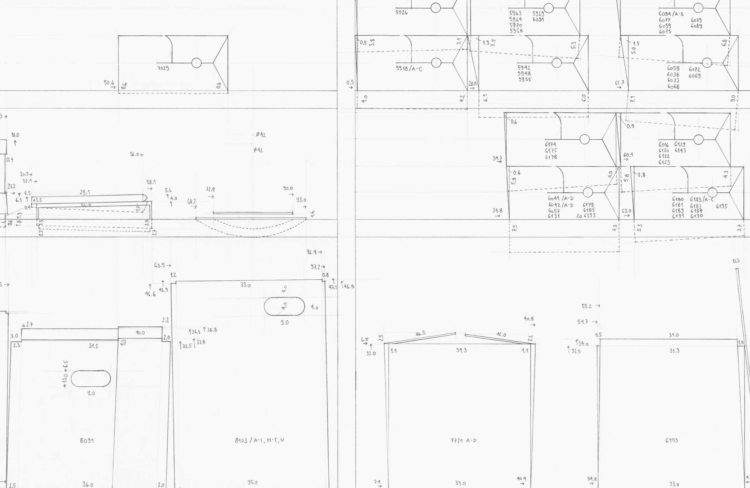 Pencil drawing of the series »Depot« [Storage] by Herbert Stattler.