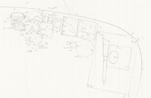 Detailed large-scale pencil drawing by Herbert Stattler showing a top-down cartographic mapping of a desk surface with outlines of office objects and personal items.