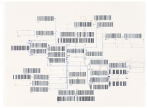 Drawing of the series »Sup.Supri.Suprema, Family« by Herbert Stattler: Untitled (Sup.Supri.Suprema, Familie), 2006, Xerox-copy / ink / pencil on paper, 48.3 x 36 cm