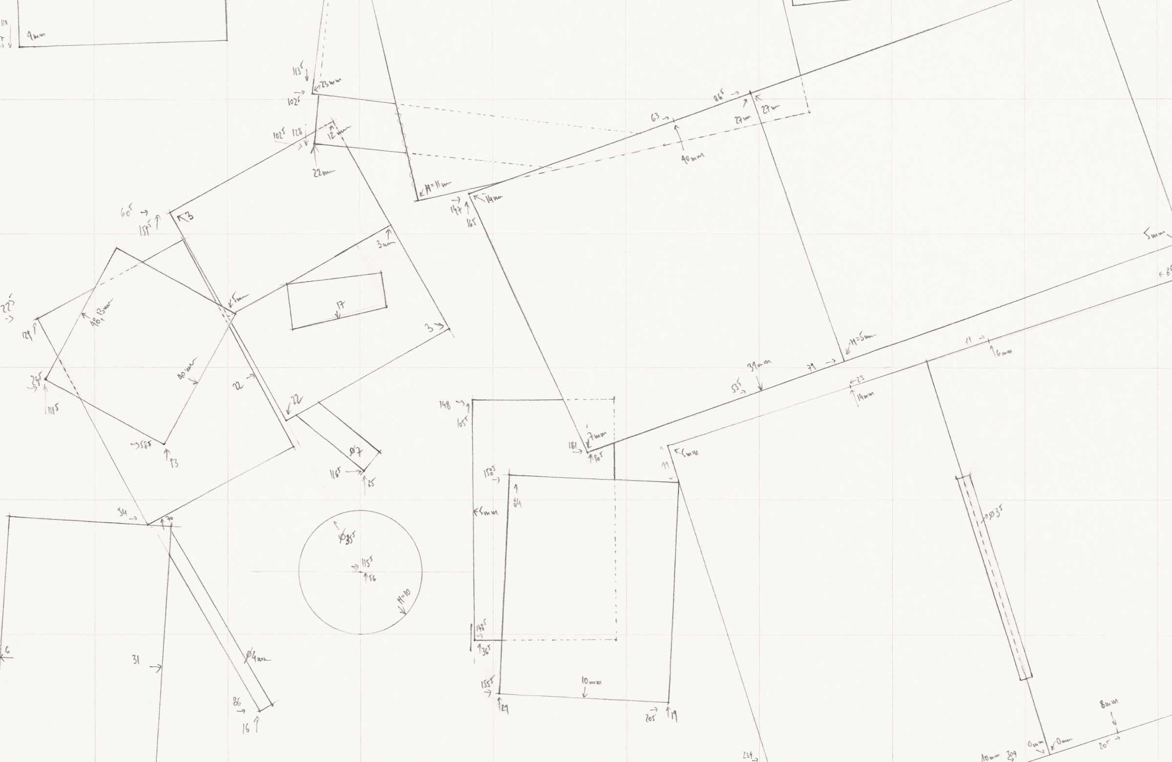 Pencil drawing of the 9 part series »Schreibtische« [Desks] by Herbert Stattler.