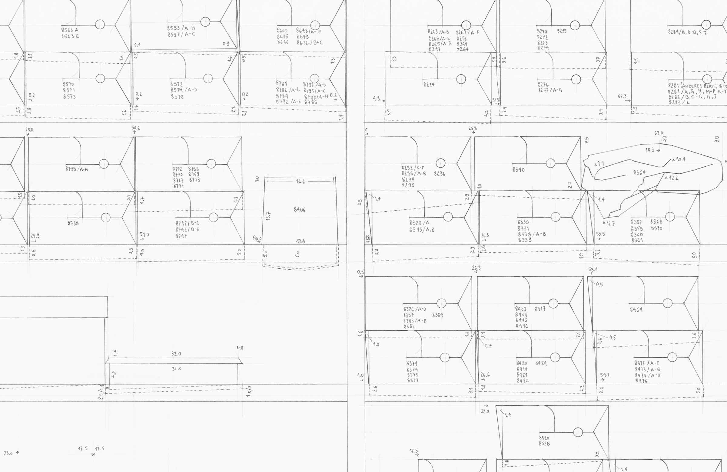 Pencil drawing of the series »Depot« [Storage] by Herbert Stattler.