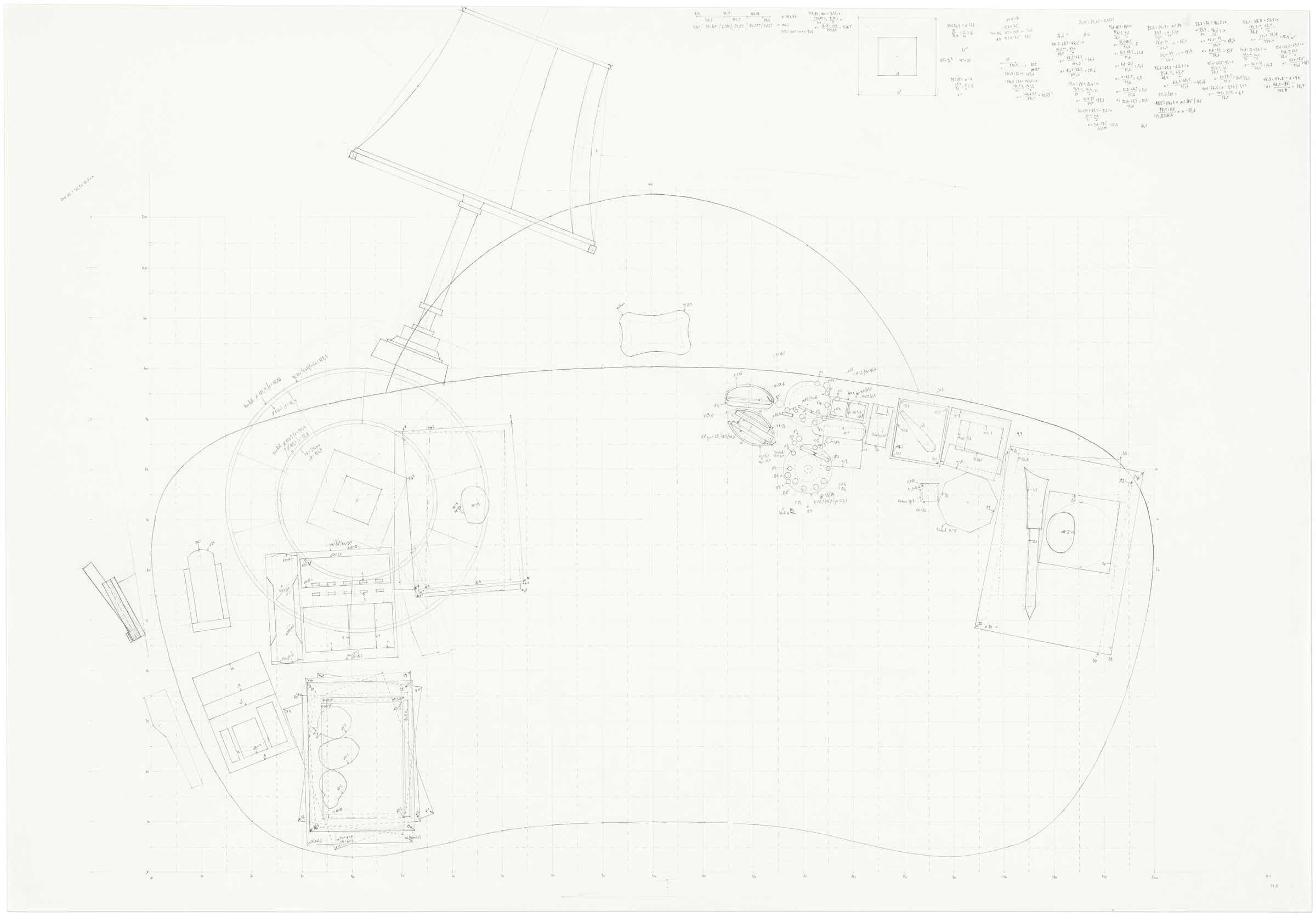 Pencil drawing of the 9 part series »Schreibtische« [Desks] by Herbert Stattler.